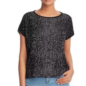 NWT Eileen Fisher Sleek Tencel Black White Bateau Neck Knit Top Size S